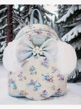 NWT Loungefly Disney Mickey & Friends Winter Wonderland Mini Backpack & Ears